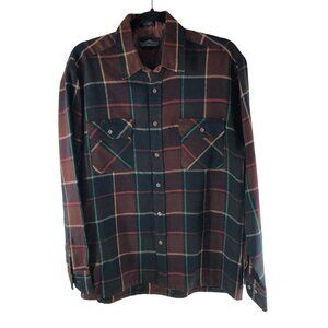 Backpacker Mens M 15‑15.5 Vintage 70s 80s Acrylic Flannel Shirt Plaid Burgundy